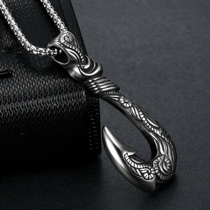 Men's Polynesian Fish Hook Pendant Necklace