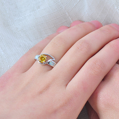 Women's Twisted Band Yellow Main Stone Opal Ring