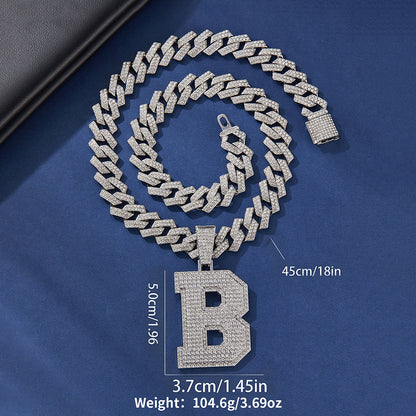 Hip-Hop Zircon-Encrusted Oversized English Letter Pendant Necklace