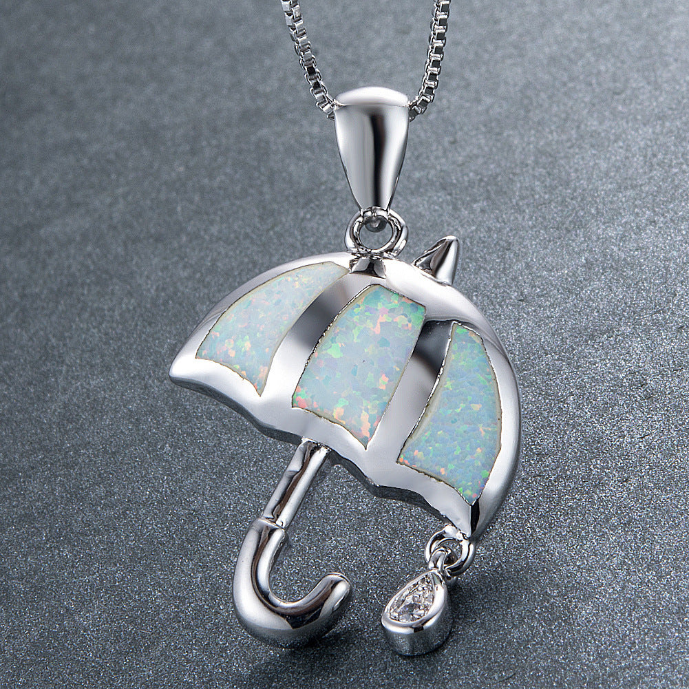 Opal Umbrella Pendant Necklace
