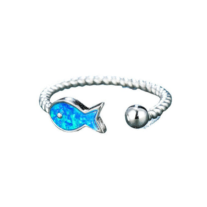 Women's Fish Shape Opal Twisted Adjustable Ring