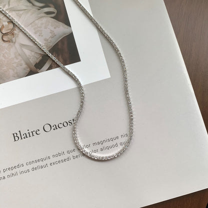 Women's Single Row Tennis Necklace, Inlaid Round Clear Zirconia, S925 with White Gold Plating