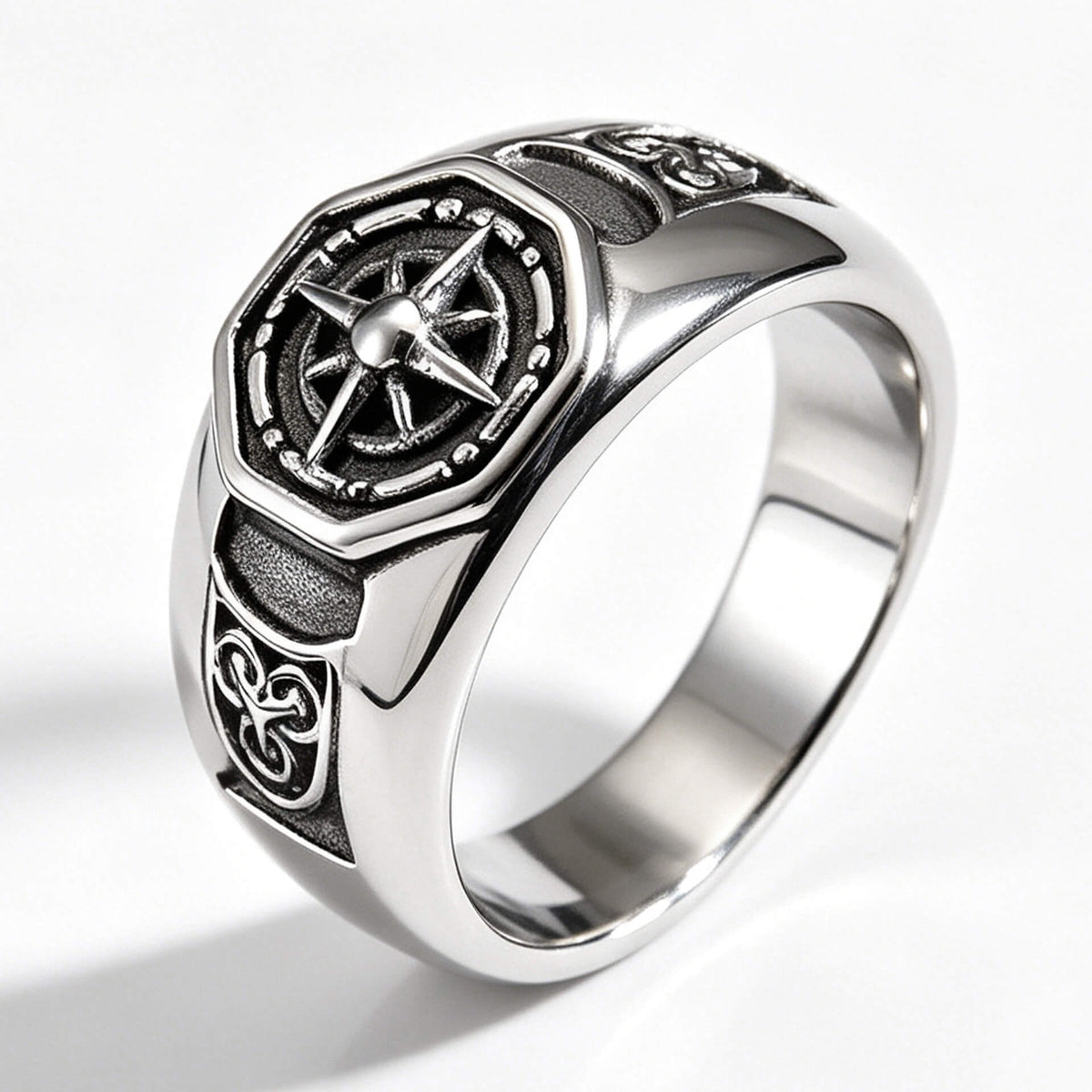Men's Vintage Compass Six-Pointed Star Wide-Faced Ring