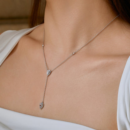 Women's Delicate Pendant Necklace, Pear Shape Zirconia & Round Zirconia Inlay, S925 with White Gold Plating