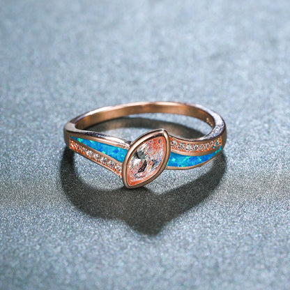 Women's Marquise Main Stone Opal With Zirconia Ring
