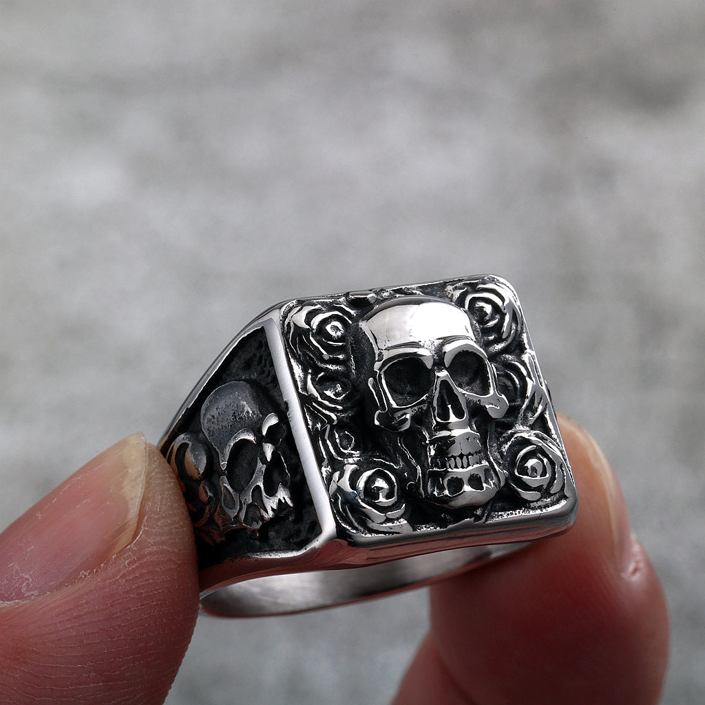 Vintage Solid Stainless Steel Punk Halloween Skull Ring for Men