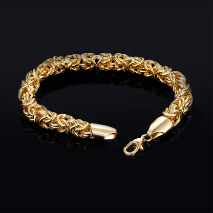 Women&Men's Vintage 18k Gold-Plated Lobster Clasp 7mm Fried Dough Twists Chain Bracelet