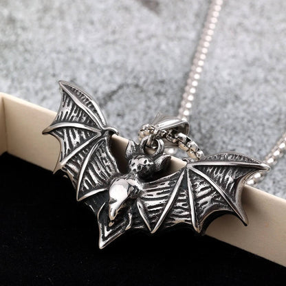 Vintage Stainless Steel Bat Pendant Necklace for Men
