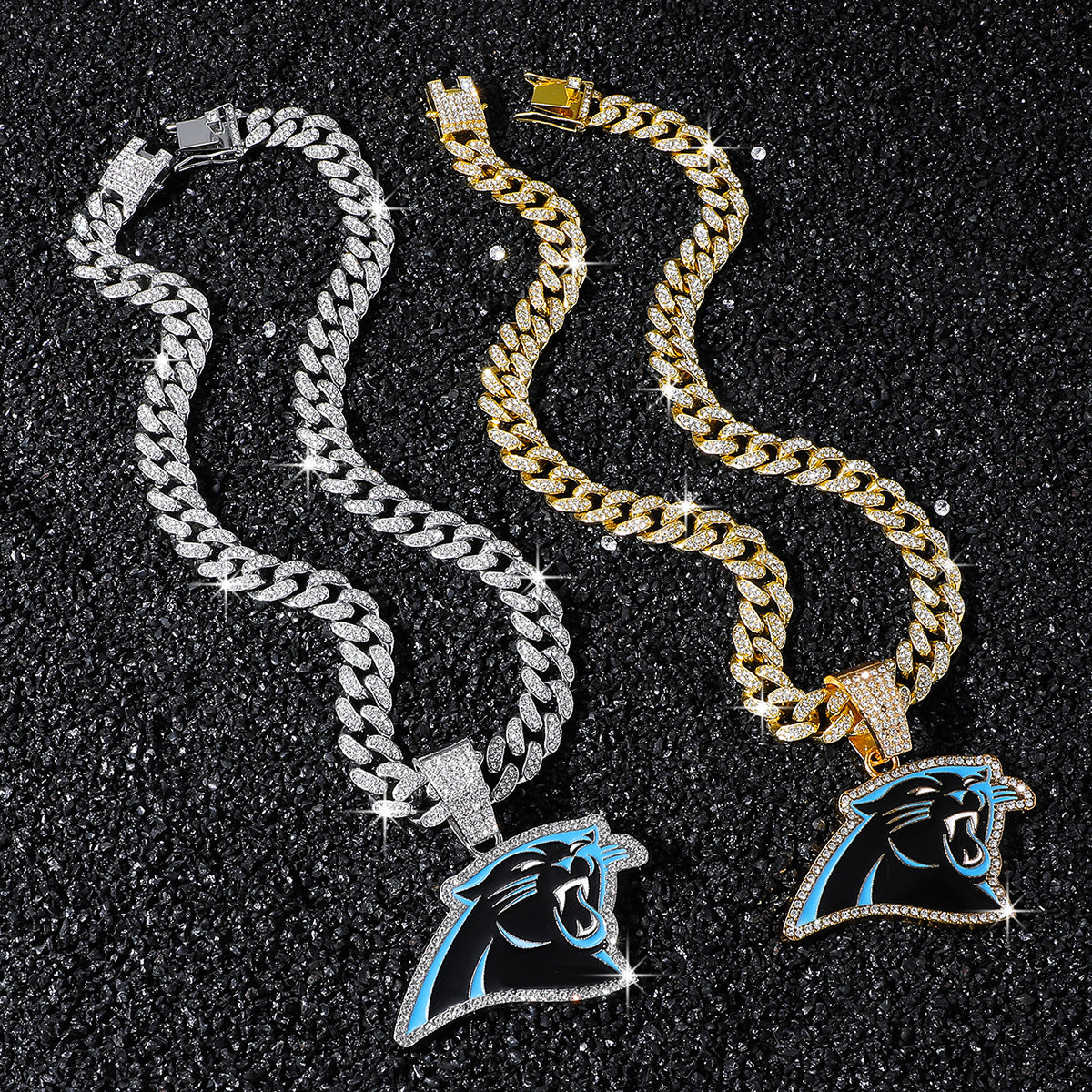 Hip-Hop Style Black Panther Football Team Logo Cuban Chain Pendant Necklace