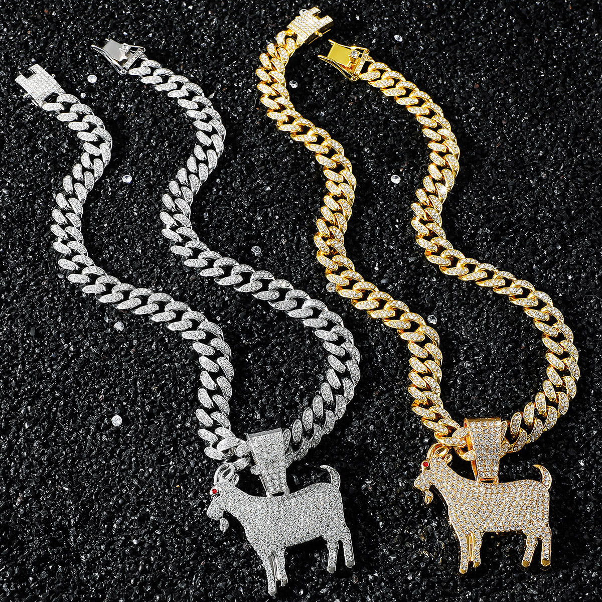 Hip-Hop Style Animal Goat Cuban Chain Pendant Necklace