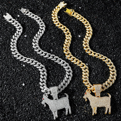 Hip-Hop Style Animal Goat Cuban Chain Pendant Necklace