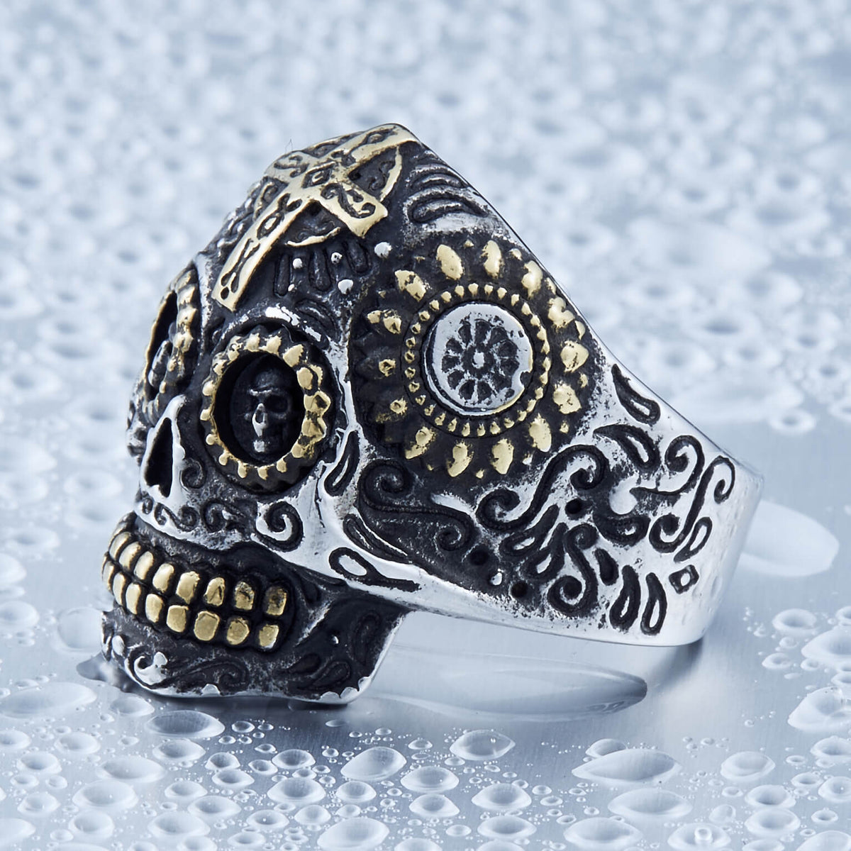 Men's Vintage Stainless Steel Carved Cross Ring