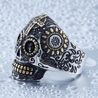 Men's Vintage Stainless Steel Carved Cross Ring
