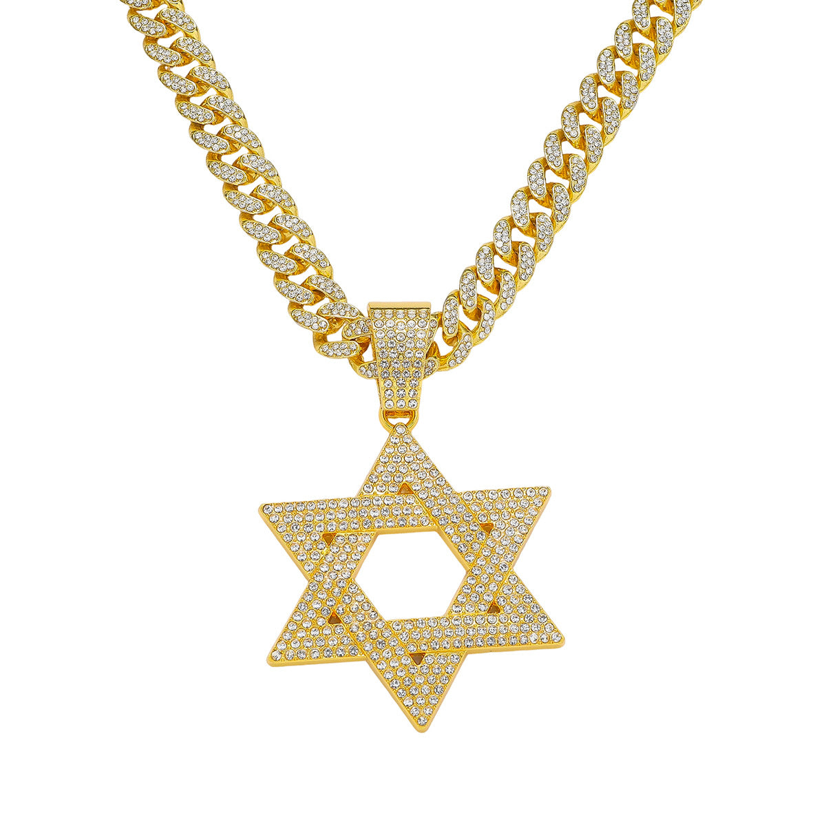 Hip-Hop Style Six-Pointed Star Cuban Chain Pendant Necklace