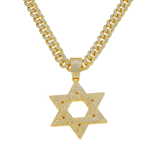 Hip-Hop Style Six-Pointed Star Cuban Chain Pendant Necklace