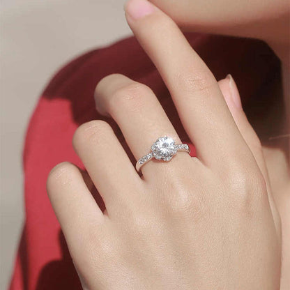 Women's White Gold Flower Shape Adjustable Moissanite Ring