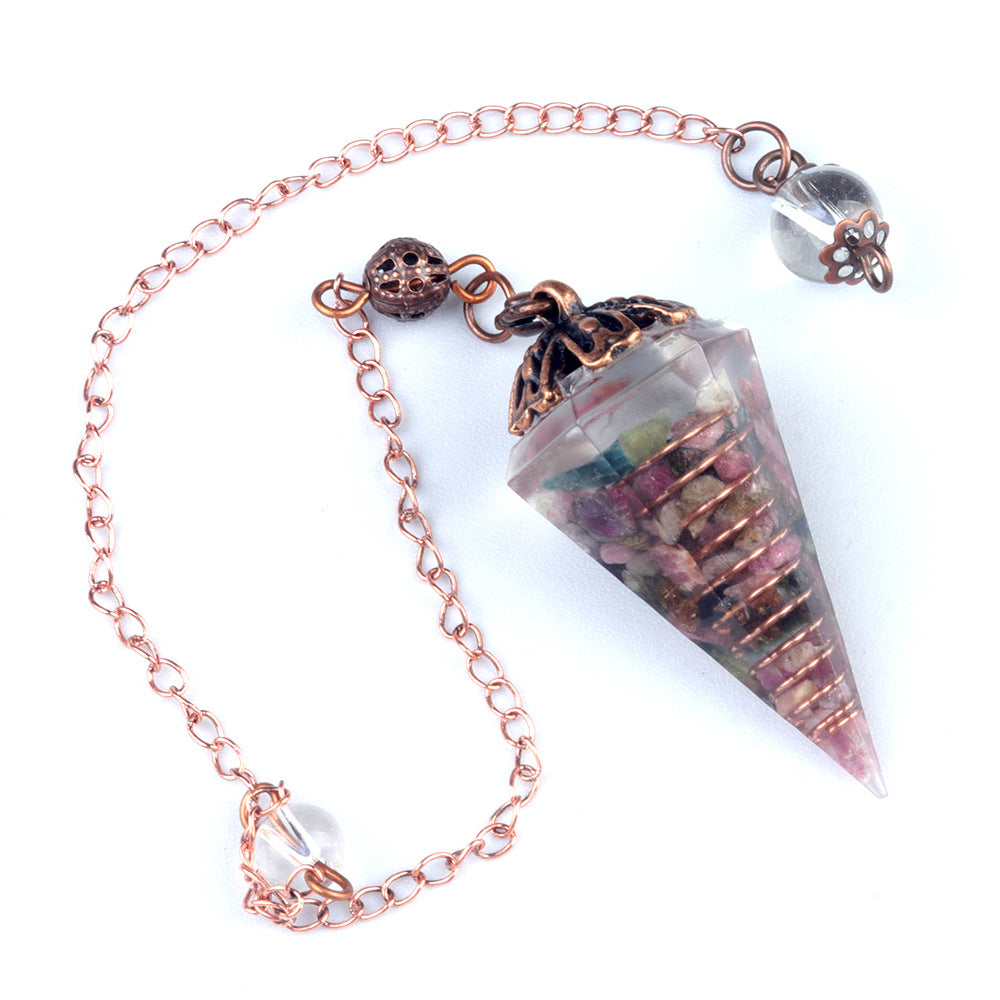 Colorful crystal clock pendulum ancient red copper flower base resin spirit pendulum