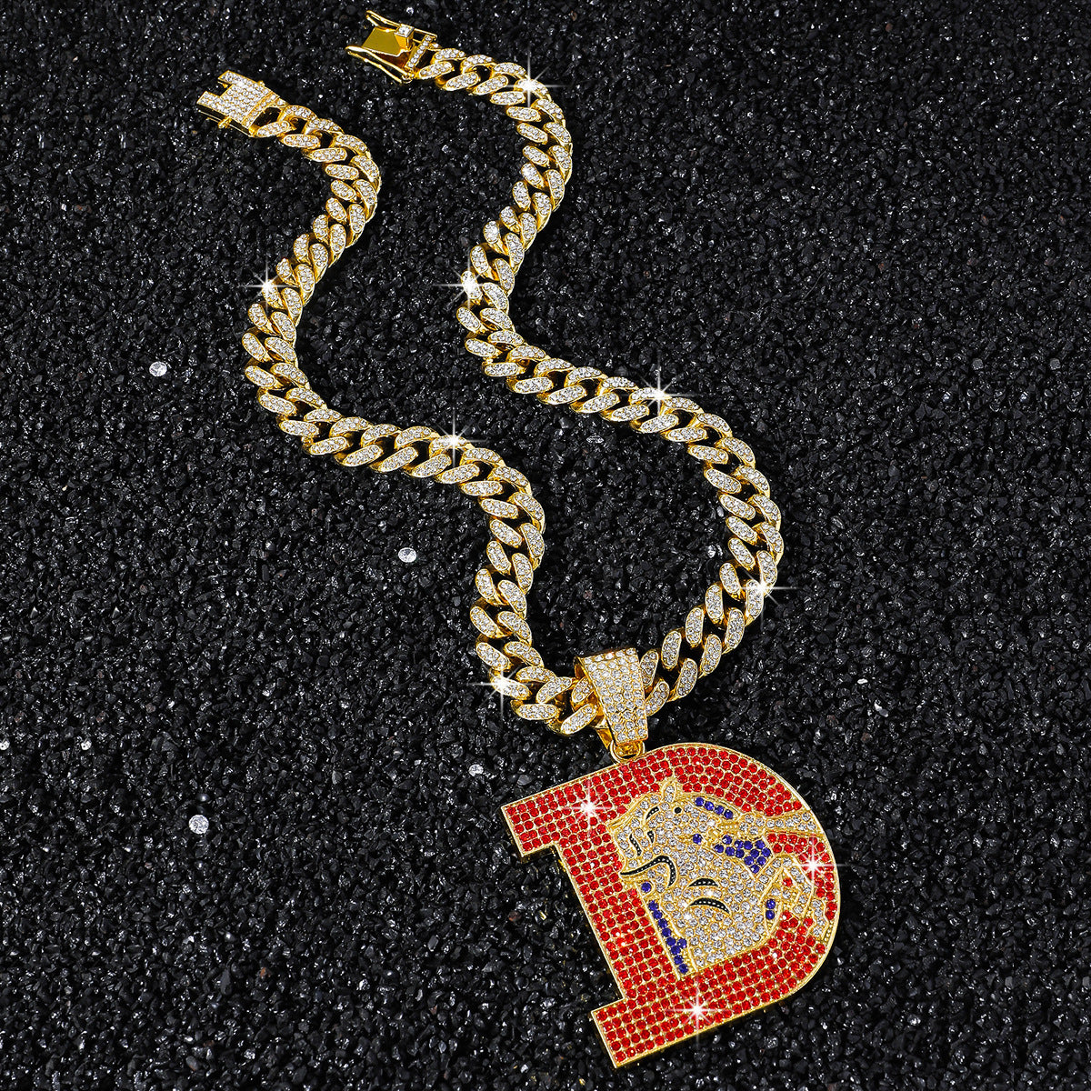 Hip-Hop Letter D Broncos Logo Cuban Chain Pendant Necklace