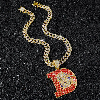 Hip-Hop Letter D Broncos Logo Cuban Chain Pendant Necklace