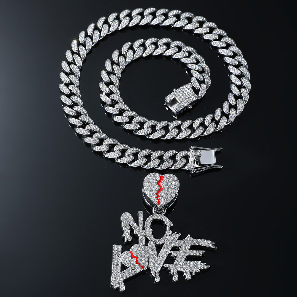 Hip-Hop Stitching Letter Heart Cuban Chain Pendant Necklace