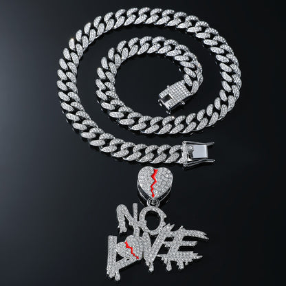 Hip-Hop Stitching Letter Heart Cuban Chain Pendant Necklace