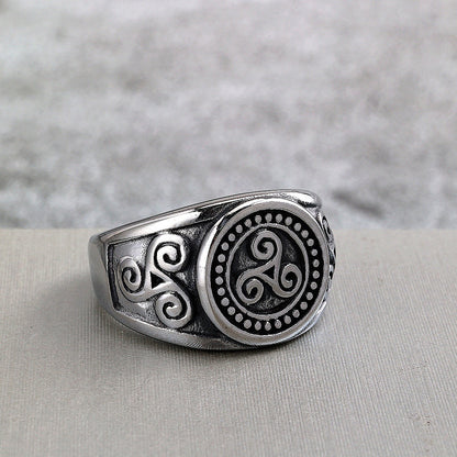 Vintage Solid Stainless Steel Viking Symbol Circle Spiral Ring for Men