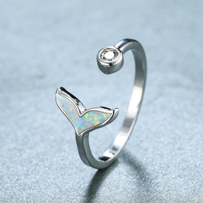 Women's Mermaid Tail Opal With Zirconia Adjustable Ring