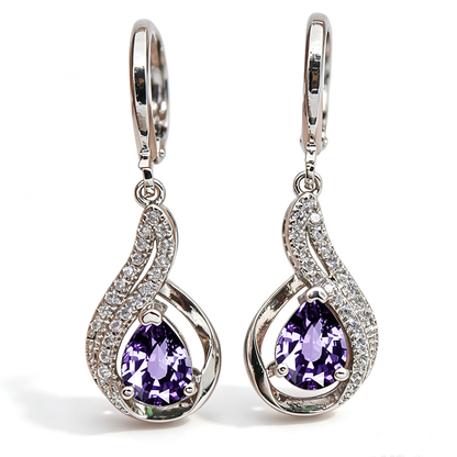Women's Twisted‑Curve Pear‑Shape Zirconia Dangle Huggie Earrings