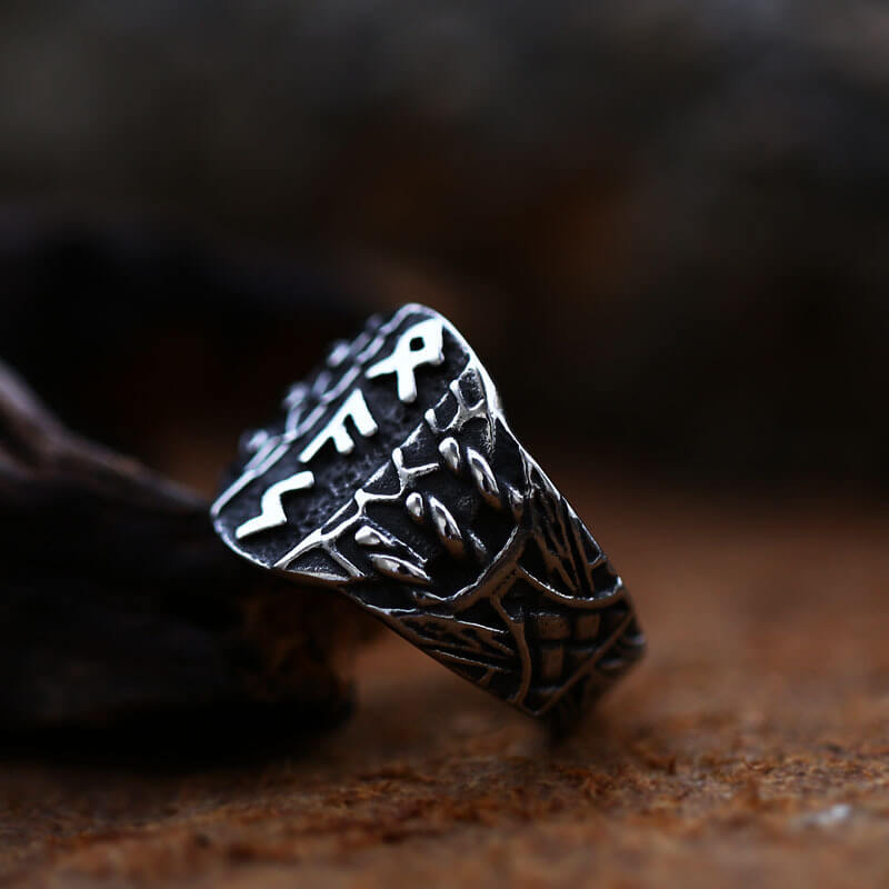 Vintage Solid Stainless Steel Viking Rune Shield Signet Ring for Men