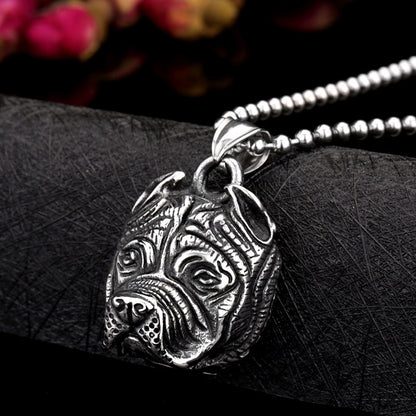 Men's Steel Pitbull Head Pendant Necklace