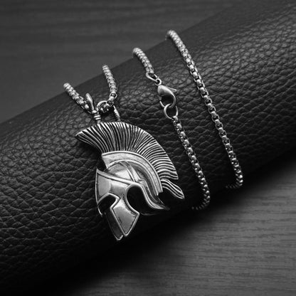 Men's Spartan Warrior Helmet Outline Pendant Necklace