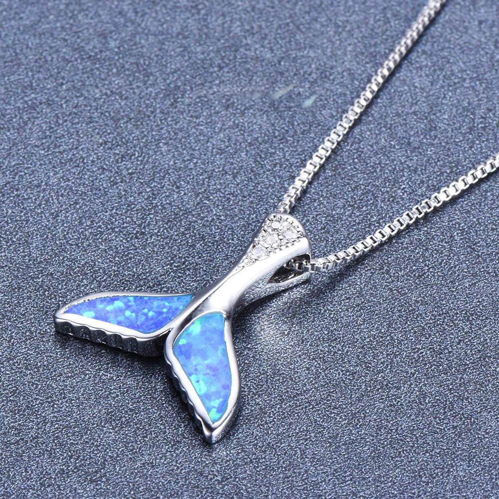 Opal Fish Tail-shaped Pendant Necklace