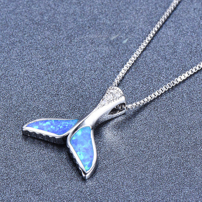 Opal Fish Tail-shaped Pendant Necklace