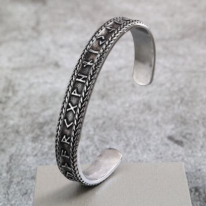 Nordic Retro Viking Runes Open C Bracelet for Men, Vintage Stainless Steel Cuff Bangle