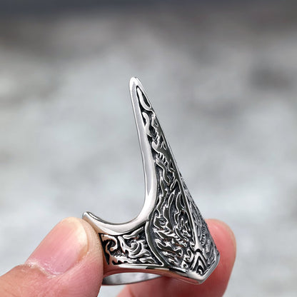 Vintage Stainless Steel Viking Defense Raven Pattern Ring for Men
