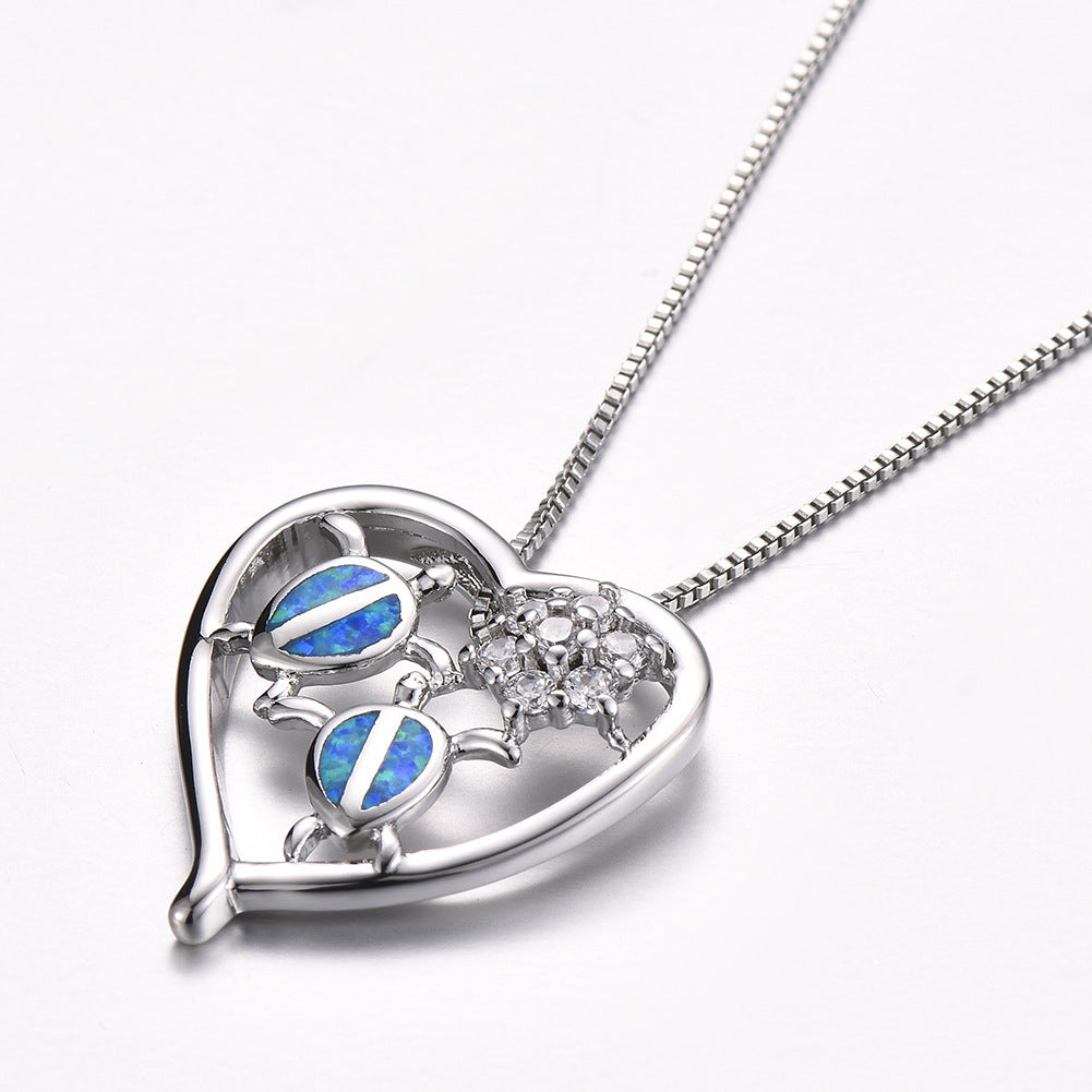 Turtle Opal Heart-shaped Pendant Necklace
