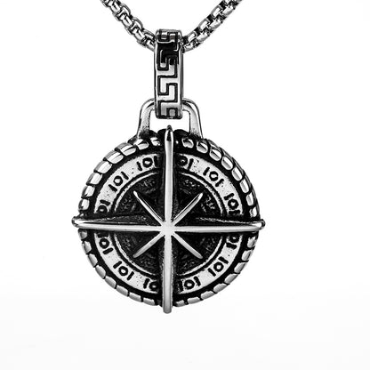 Vintage Stainless Steel Hexagram Compass Pendant Necklace for Men