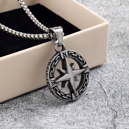 Men's Vintage Stainless Steel Single-Sided Compass Pendant