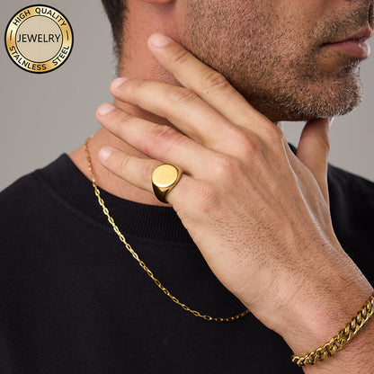 Men's Personalized Round Large Smooth Ring
