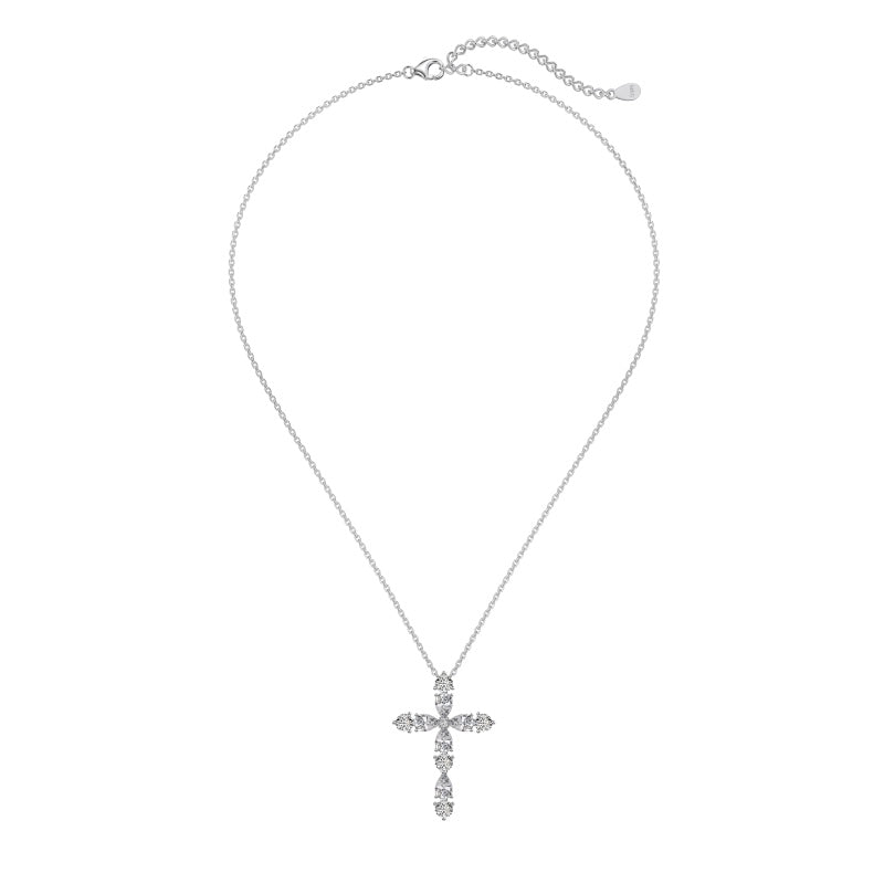 S925 Sterling Silver Cross Necklace, White Pear-Shaped & Round Zirconia Inlaid Niche Versatile Fashion Jewelry