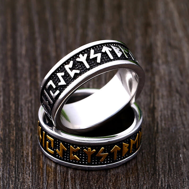 Vintage Nordic Solid Stainless Steel Viking Rune Ring for Men