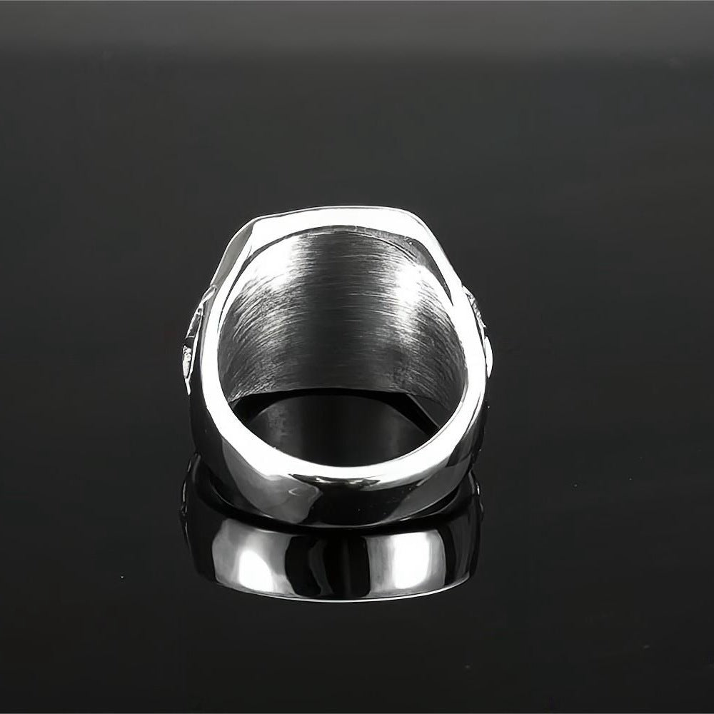 Vintage Solid Stainless Steel Pirate Skull Octagram Square Signet Ring for Men