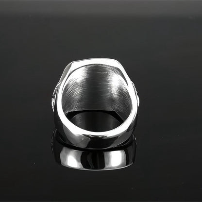 Vintage Solid Stainless Steel Pirate Skull Octagram Square Signet Ring for Men