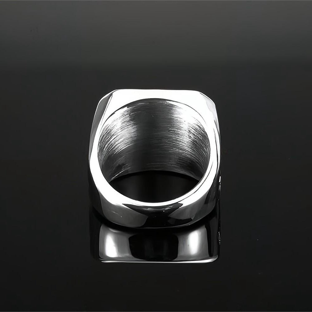 Vintage Stainless Steel AG Masonic Skull Square Statement Ring for Men