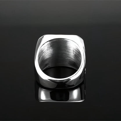 Vintage Stainless Steel AG Masonic Skull Square Statement Ring for Men