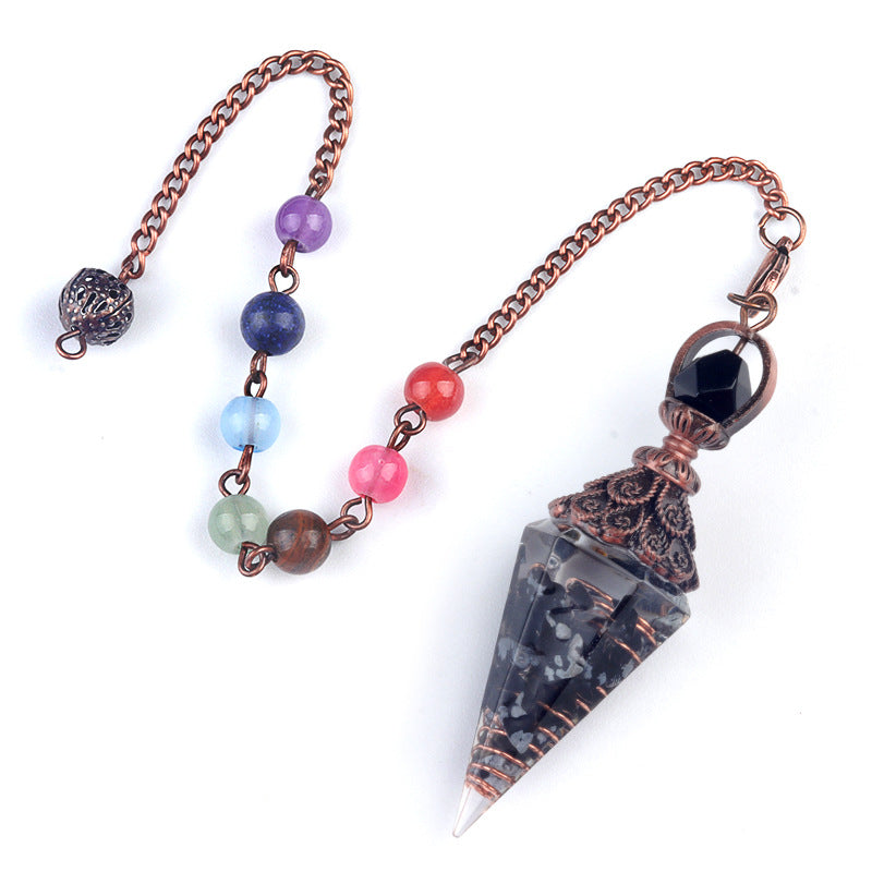 Copper-colored crushed stone resin crystal hexagonal pyramid spirit pendulum