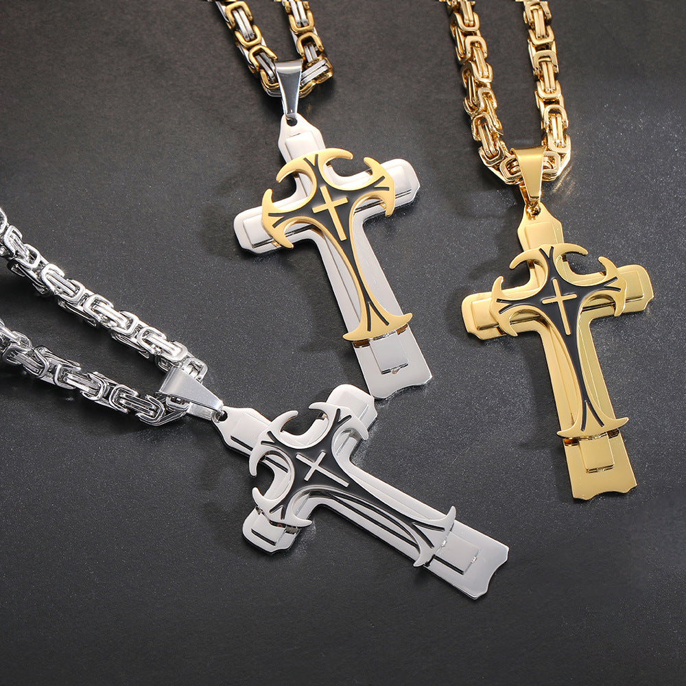 Men's Imperial Chain Domineering Pattern Three-Layer Cross Necklace