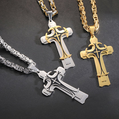 Men's Imperial Chain Domineering Pattern Three-Layer Cross Necklace