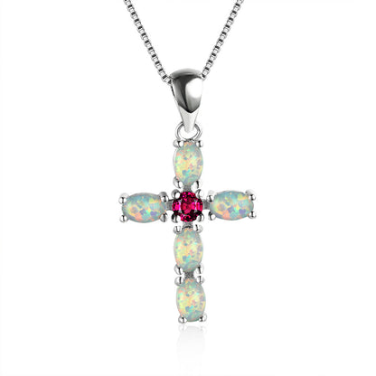 Cross-shaped Opal  gemstone necklace