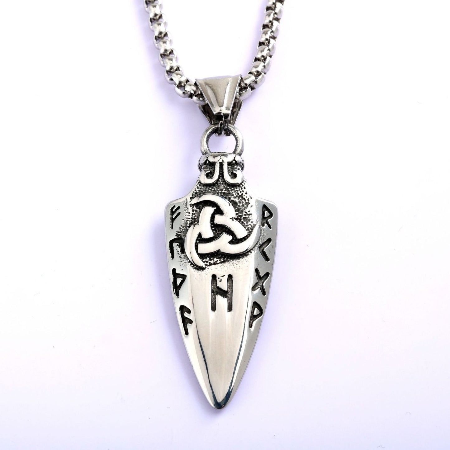 Vintage Stainless Steel Men's Viking Double Sided Celtic Knot Pendant Necklace